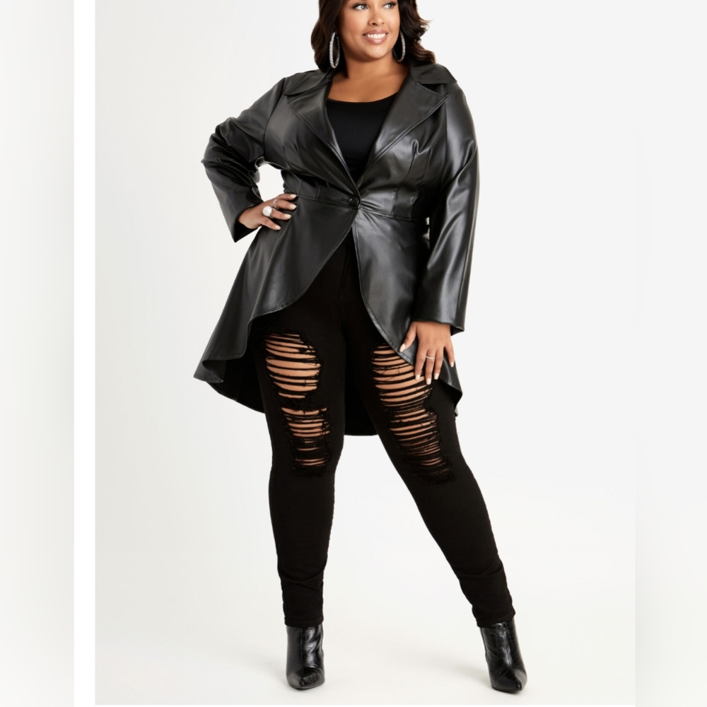 Faux leather high-low jacket